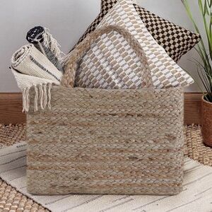 Set of 2 ALLEN + ROTH Baskets 12x12 Natural Jute Woven Storage Boho Decor Handle